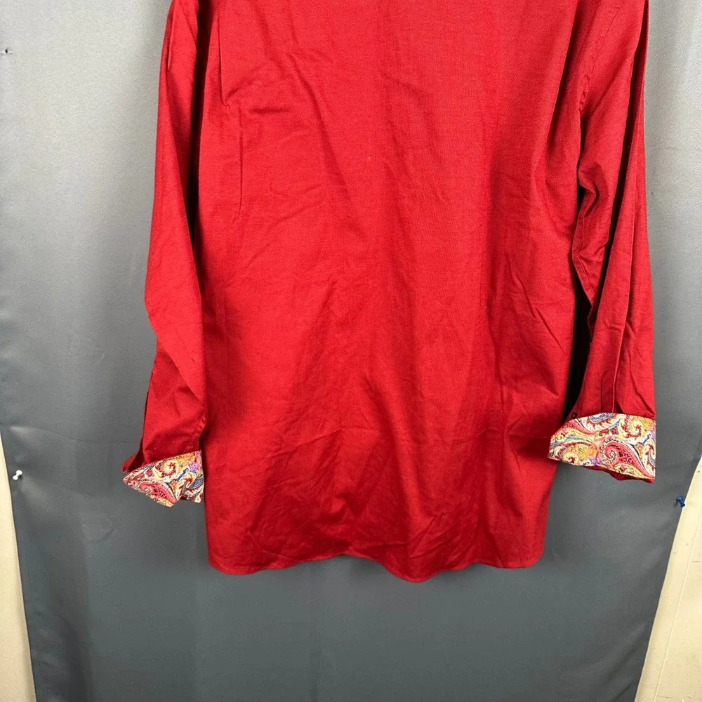 Alan Flusser Mens Red Button Down Shirt Paisley Trim Accents Long Sleeve Large